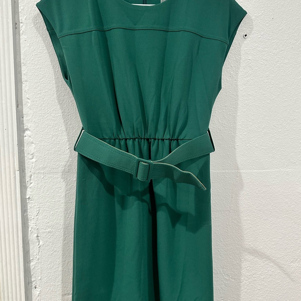 Calvin Klein Green Sheath Midi Dress with Cap Sleeves